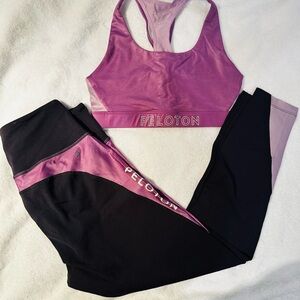 Peloton Women's purple colorblock SET- -  leggings and bra size SMALL.